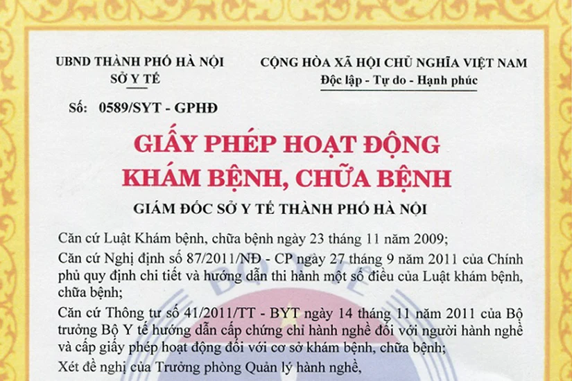 giấy phép hành nghề phòng khảm răng hàm mặt hà nội