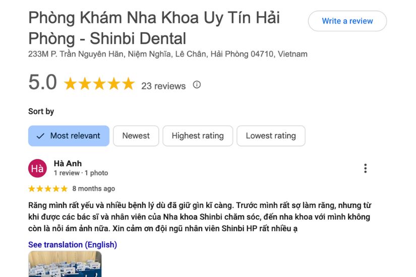 Nha khoa Shinbi luôn nhận được đánh giá tích cực từ khách hàng